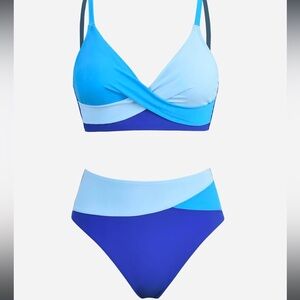 Women's Colorblock Wrapped Bikini Top & High-Rise Bikini Set Swimsuit NWT